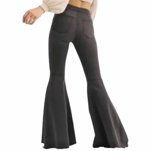 Free People Jeans 27 Just Float On Bell Bottom Flare Black Gray 70s Boho Hippie - Picture 11 of 11